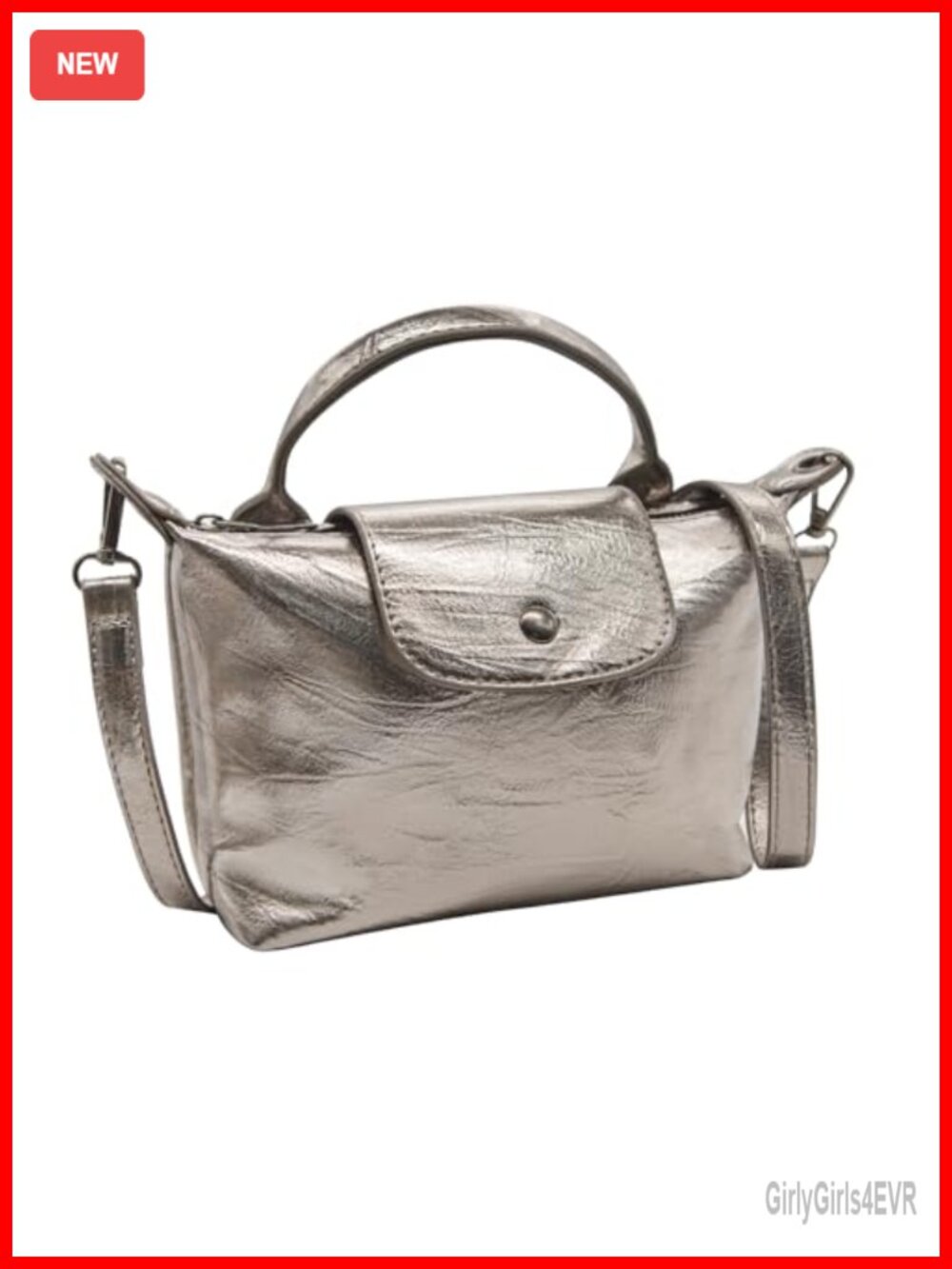 Metallic PU Leather Small Crossbody Bag Mini Tote Hobo Purse Detachable Strap